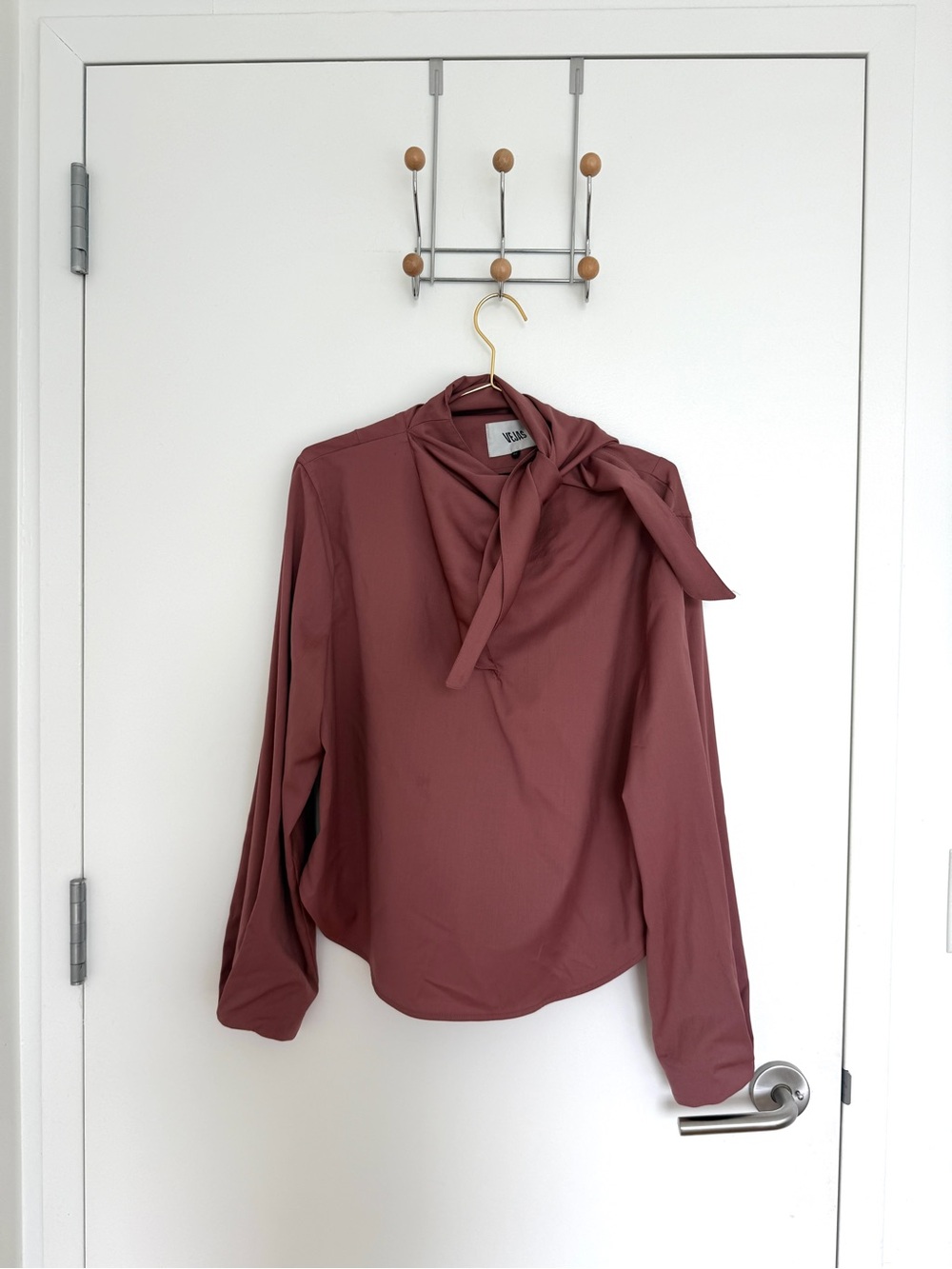 Veja Mauve Tie-Neck Blouse - Women's Top